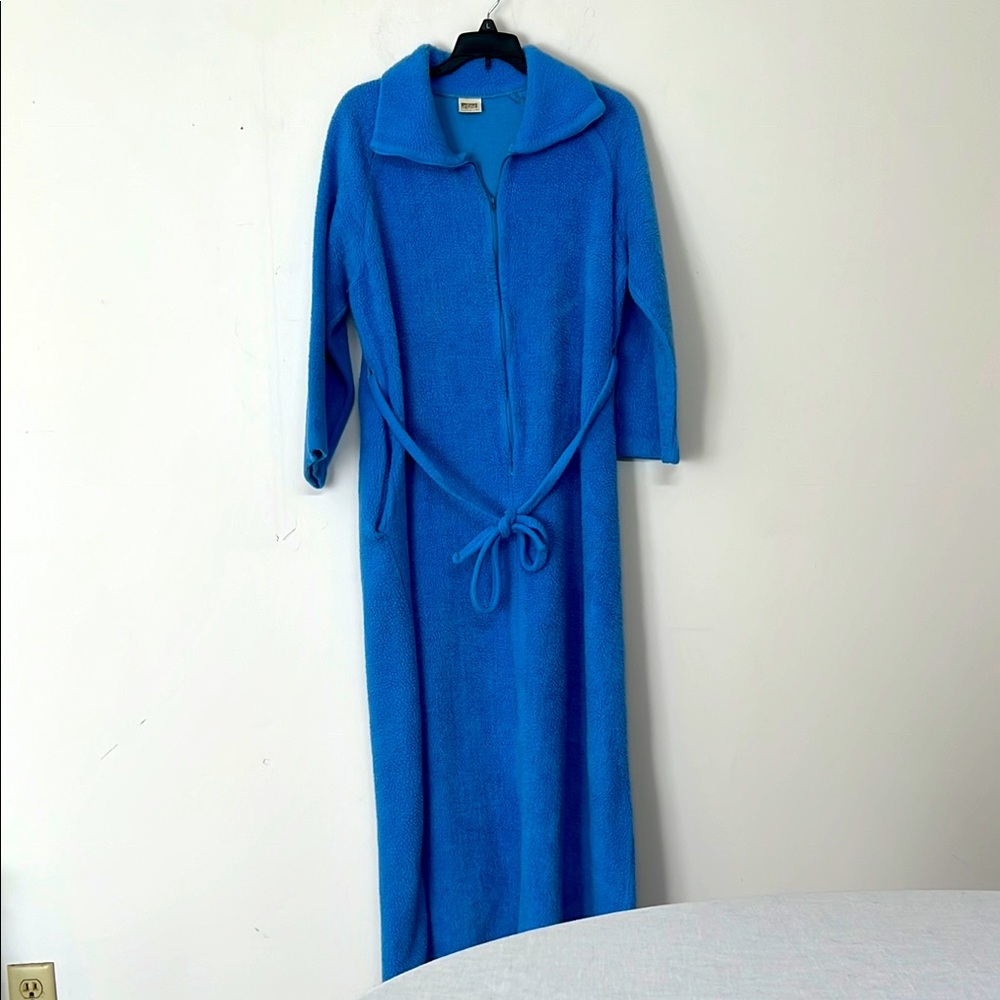 🌞 Montgomery Wards Vintage 70s Long Blue warm Terry cloth Robe With Belt S